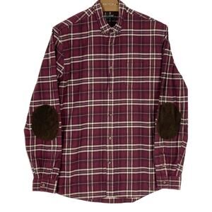 NWOT SLATE & STONE Shirt Men XXL Plaid Flannel Burgundy Elbow Patch Cotton